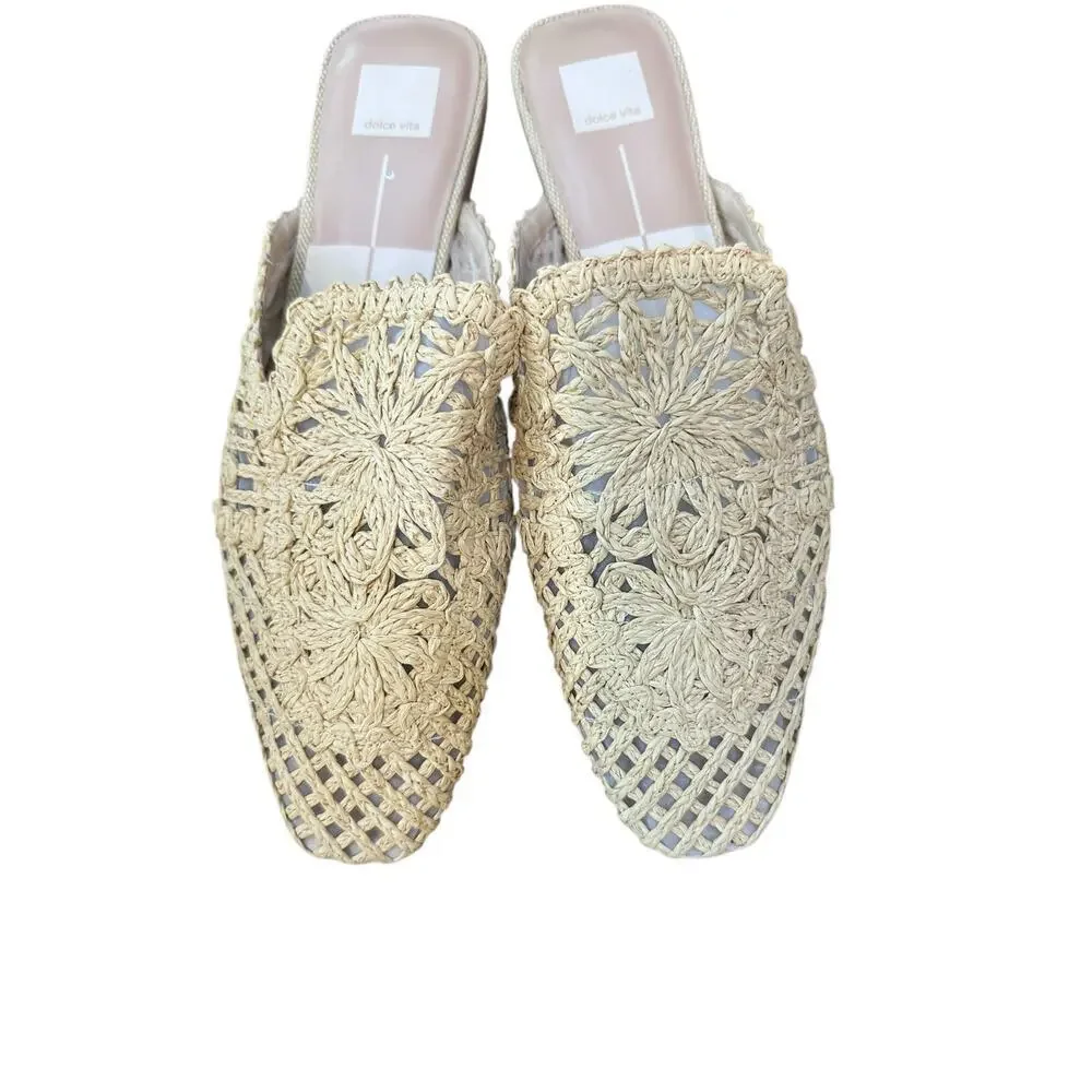 Dolce Vita Women's Light Natural Diya Macrame Diya Flat Mules Size 13